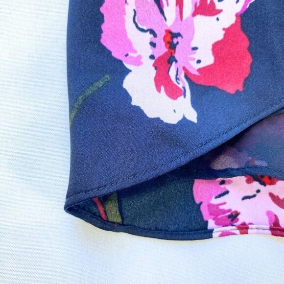 JOIE MILTONA NAVY SATIN PINK FLORAL SHORT SLEEVE WRAP DRESS - XS - Picture 12 of 12